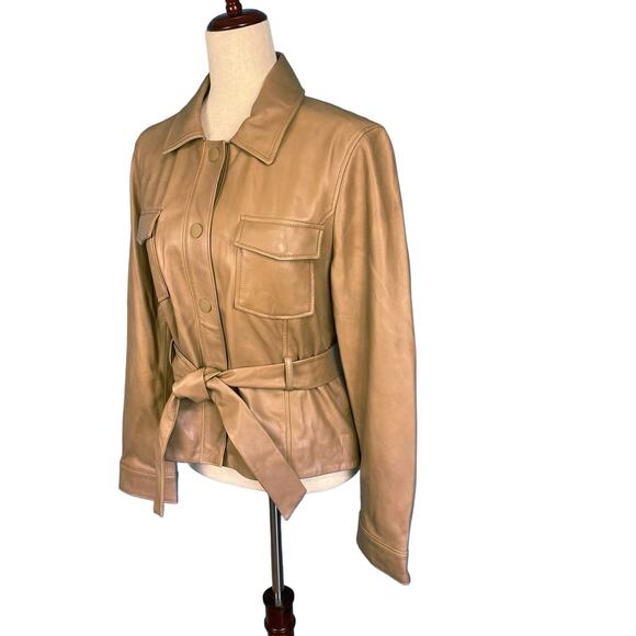 Anthropologie Lamarque Cherice Leather Mini Trench Jacket Sesame Large NWT - Picture 12 of 15